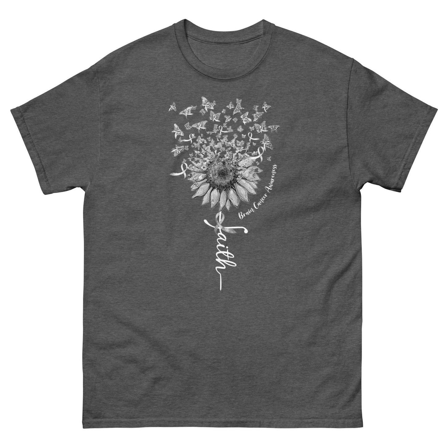 Brain Cancer Faith with Butterflies Tee - JohnVsGBMDark HeatherS