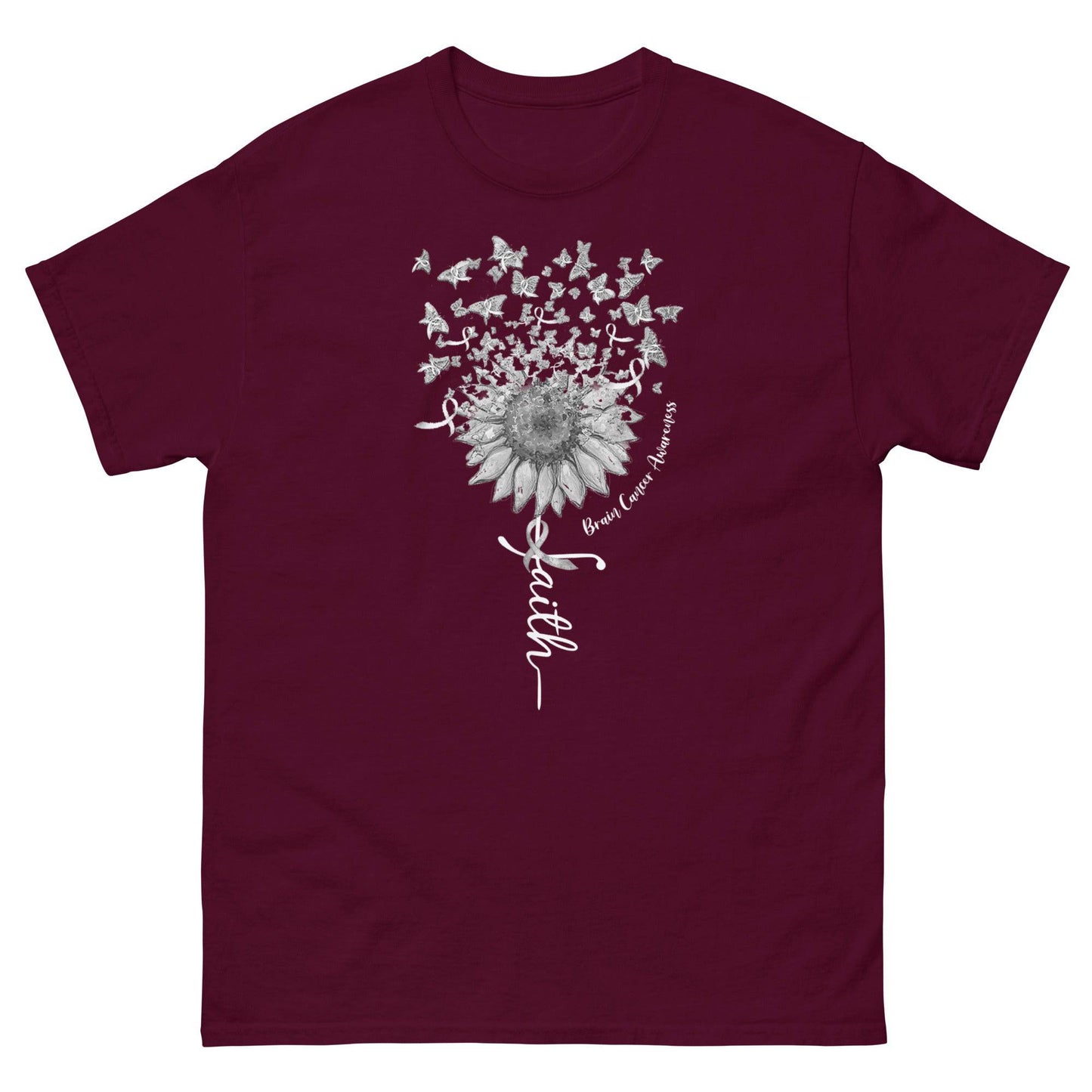 Brain Cancer Faith with Butterflies Tee - JohnVsGBMMaroonS