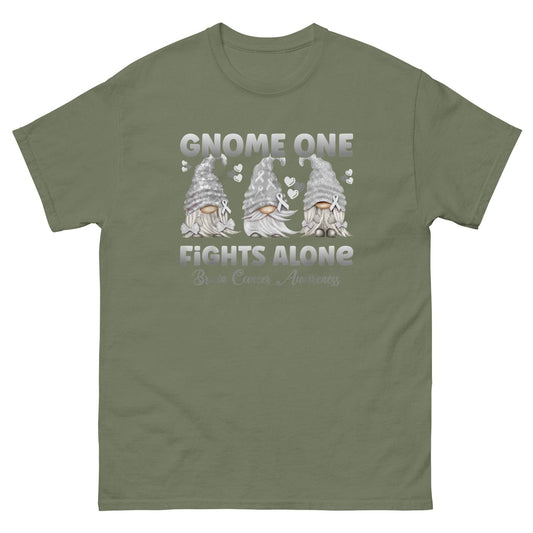 Brain Cancer Gnome One Fights Alone Tee - JohnVsGBMMilitary GreenS