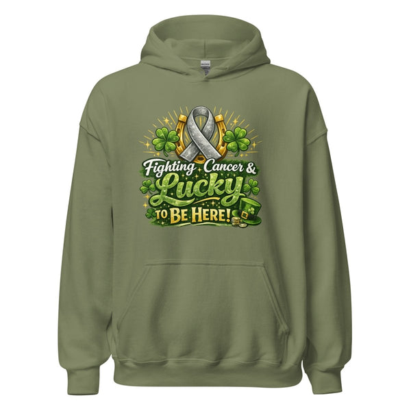 Brain Cancer Green/Grey Irish Hoodie - JohnVsGBMMilitary GreenS