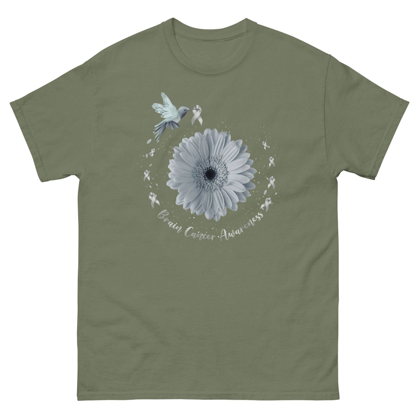 Brain Cancer Hummingbird with Grey Ribbon Tee - JohnVsGBMMilitary GreenS