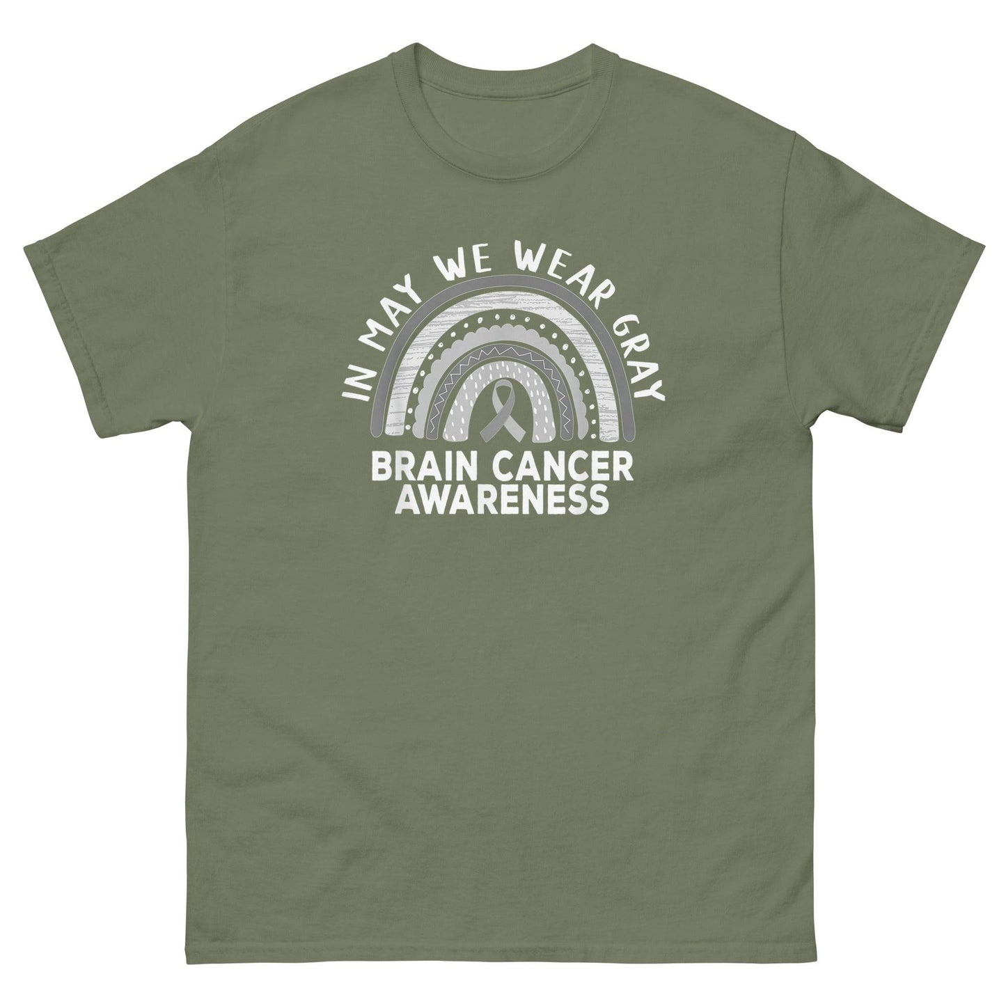 Brain Cancer In May We Wear Gray Tee - JohnVsGBMMilitary GreenS