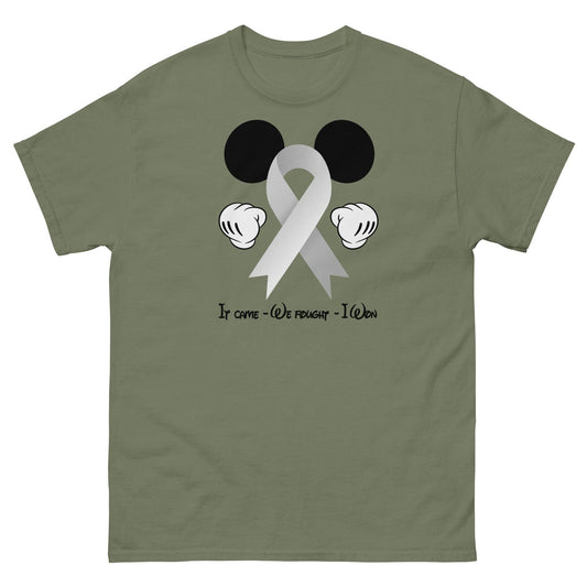 Brain Cancer Mickey Themed No One Fights Alone Tee - JohnVsGBMMilitary GreenS