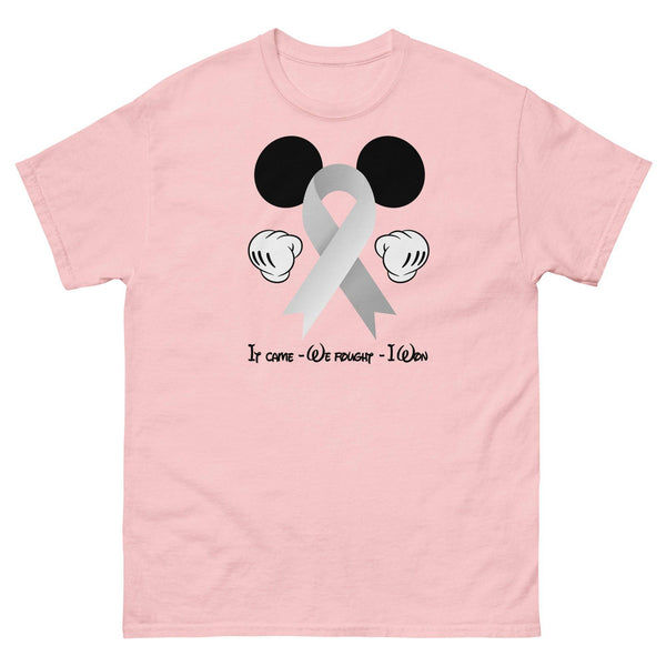 Brain Cancer Mickey Themed No One Fights Alone Tee - JohnVsGBMLight PinkS