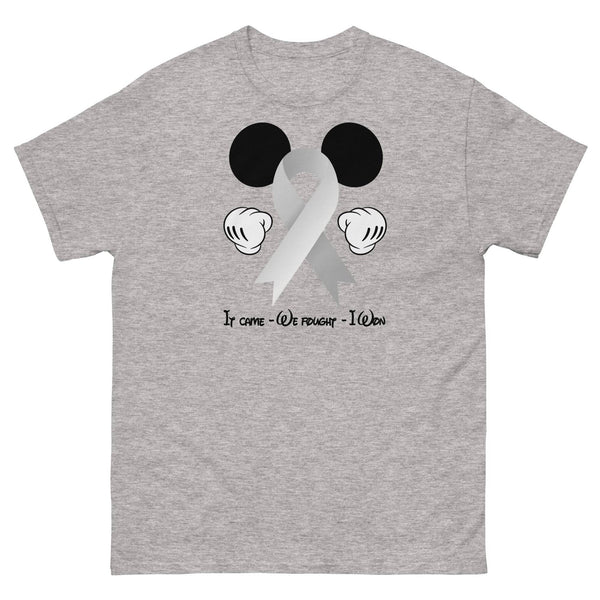 Brain Cancer Mickey Themed No One Fights Alone Tee - JohnVsGBMSport GreyS