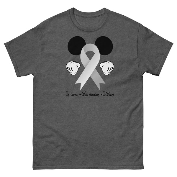 Brain Cancer Mickey Themed No One Fights Alone Tee - JohnVsGBMDark HeatherS