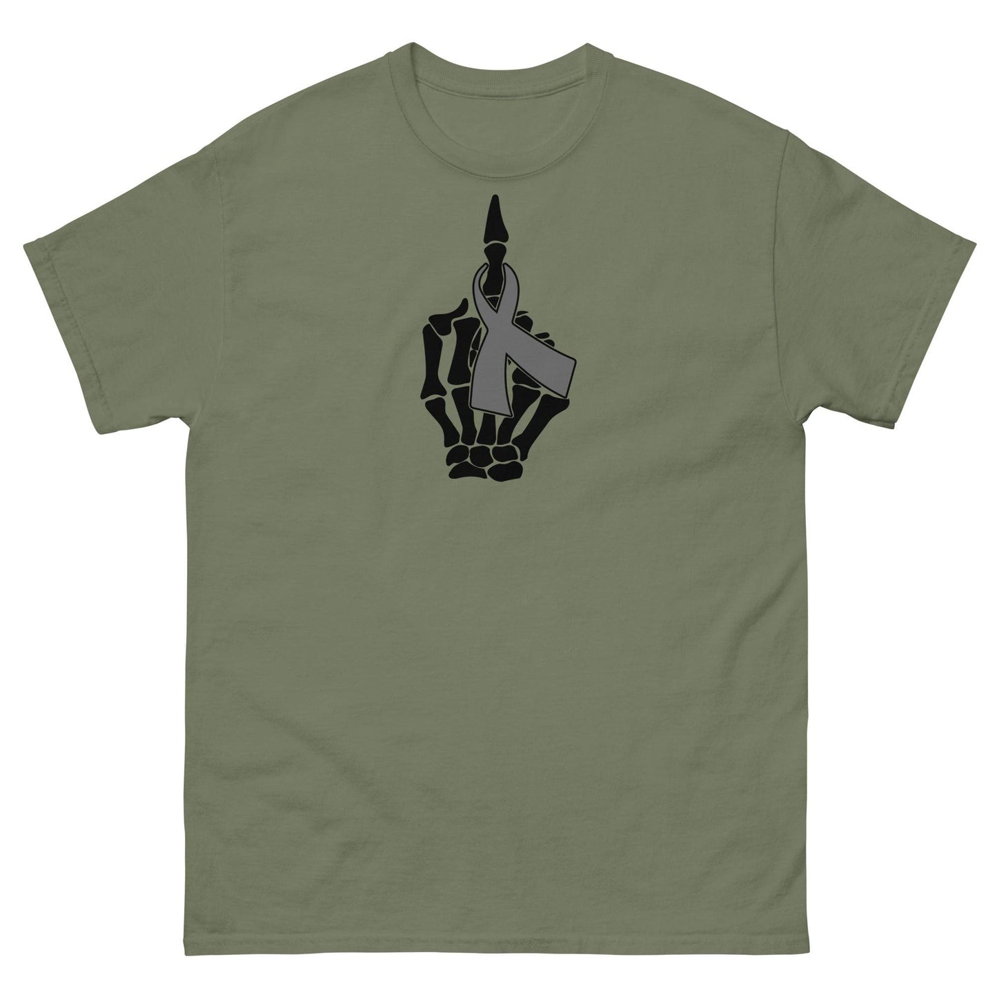 Brain Cancer Middle Finger Ribbon Tee - JohnVsGBMMilitary GreenS