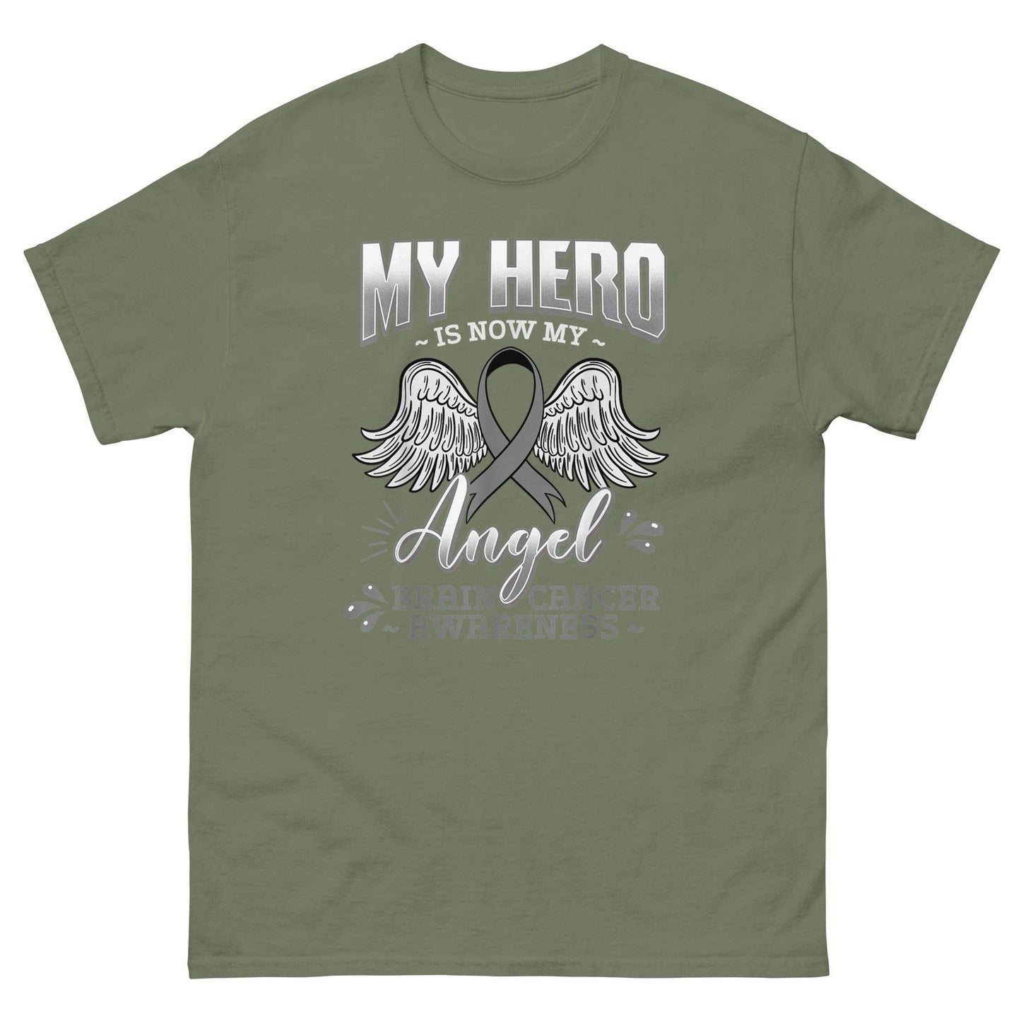 Brain Cancer My Hero Is My Angel Tee - JohnVsGBMMilitary GreenS