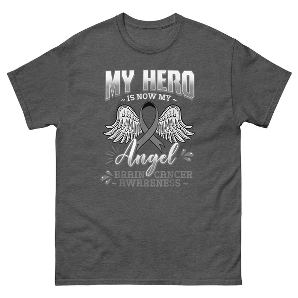 Brain Cancer My Hero Is My Angel Tee - JohnVsGBMDark HeatherS