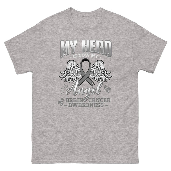 Brain Cancer My Hero Is My Angel Tee - JohnVsGBMSport GreyS