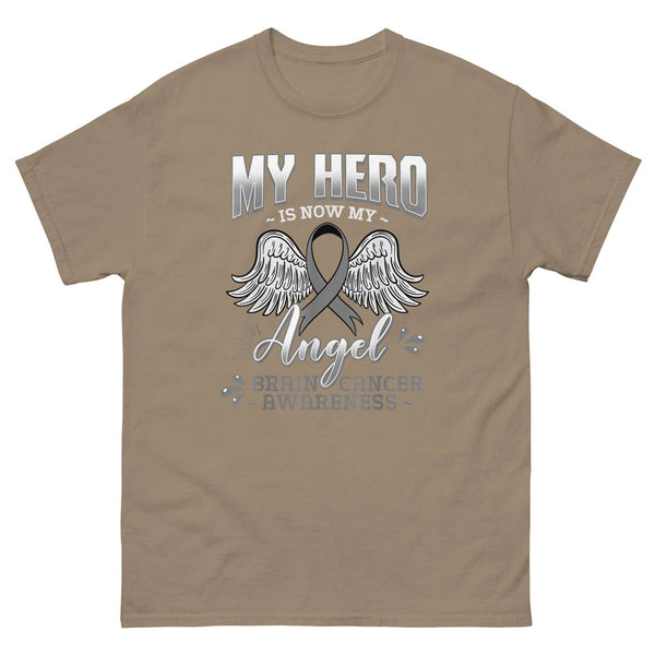 Brain Cancer My Hero Is My Angel Tee - JohnVsGBMBrown SavanaS