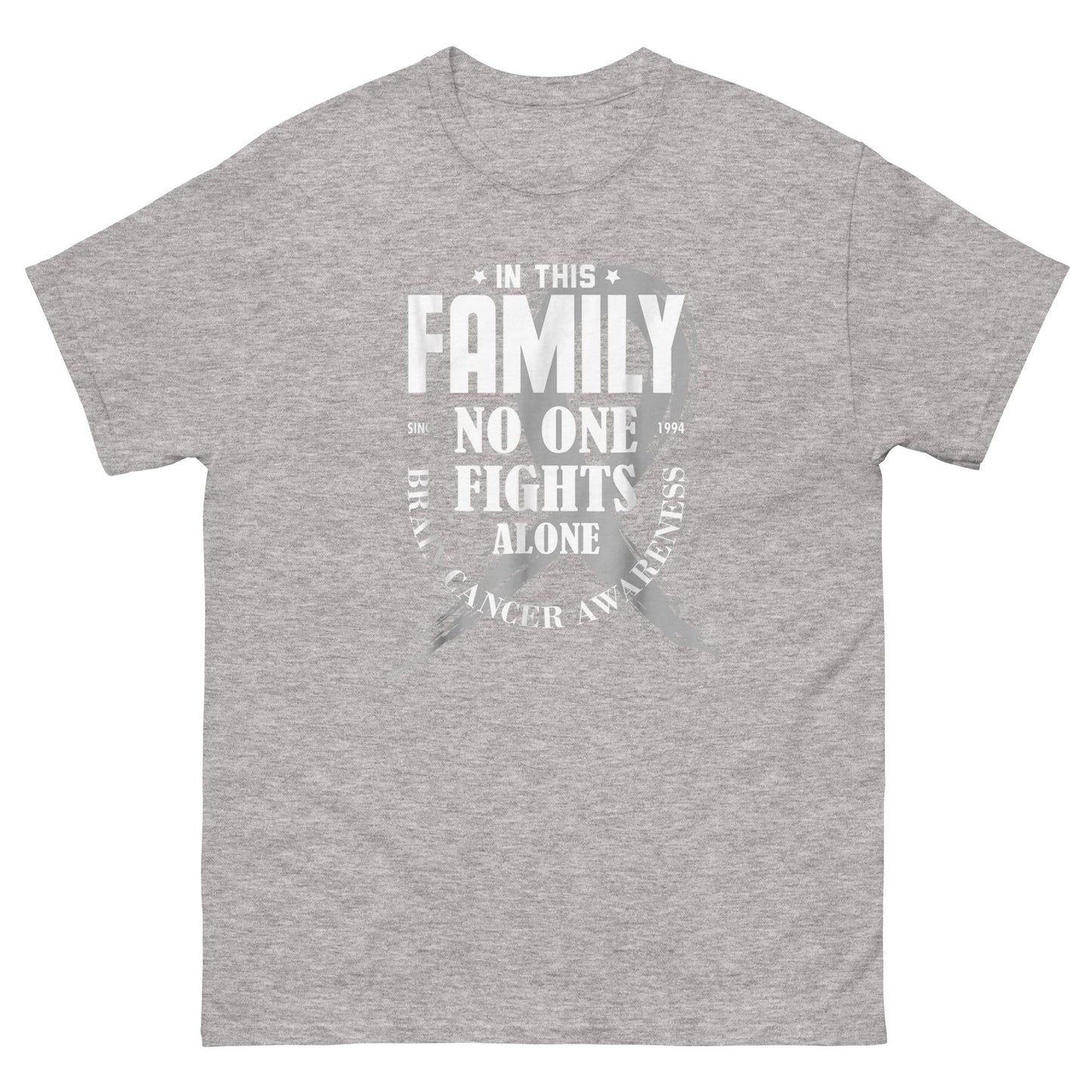 Brain Cancer No One Fights Alone Ribbon Slash Tee - JohnVsGBMSport GreyS