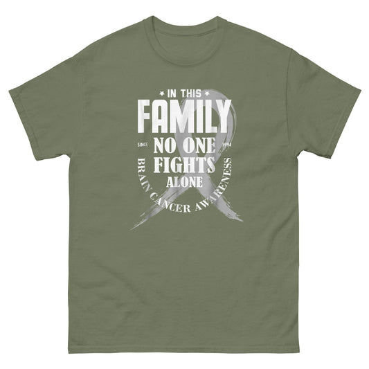 Brain Cancer No One Fights Alone Ribbon Slash Tee - JohnVsGBMMilitary GreenS