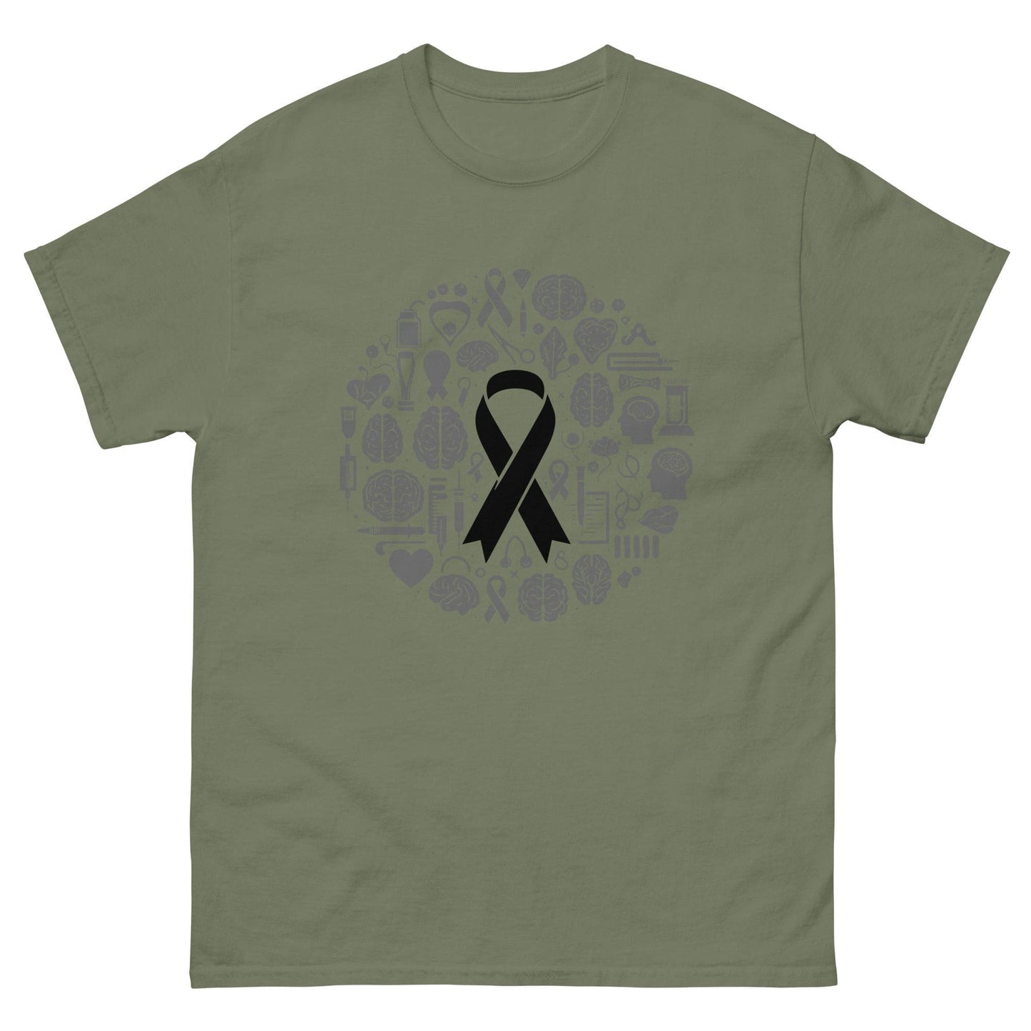 Brain Cancer Ribbon and Brain Tee - JohnVsGBMMilitary GreenS