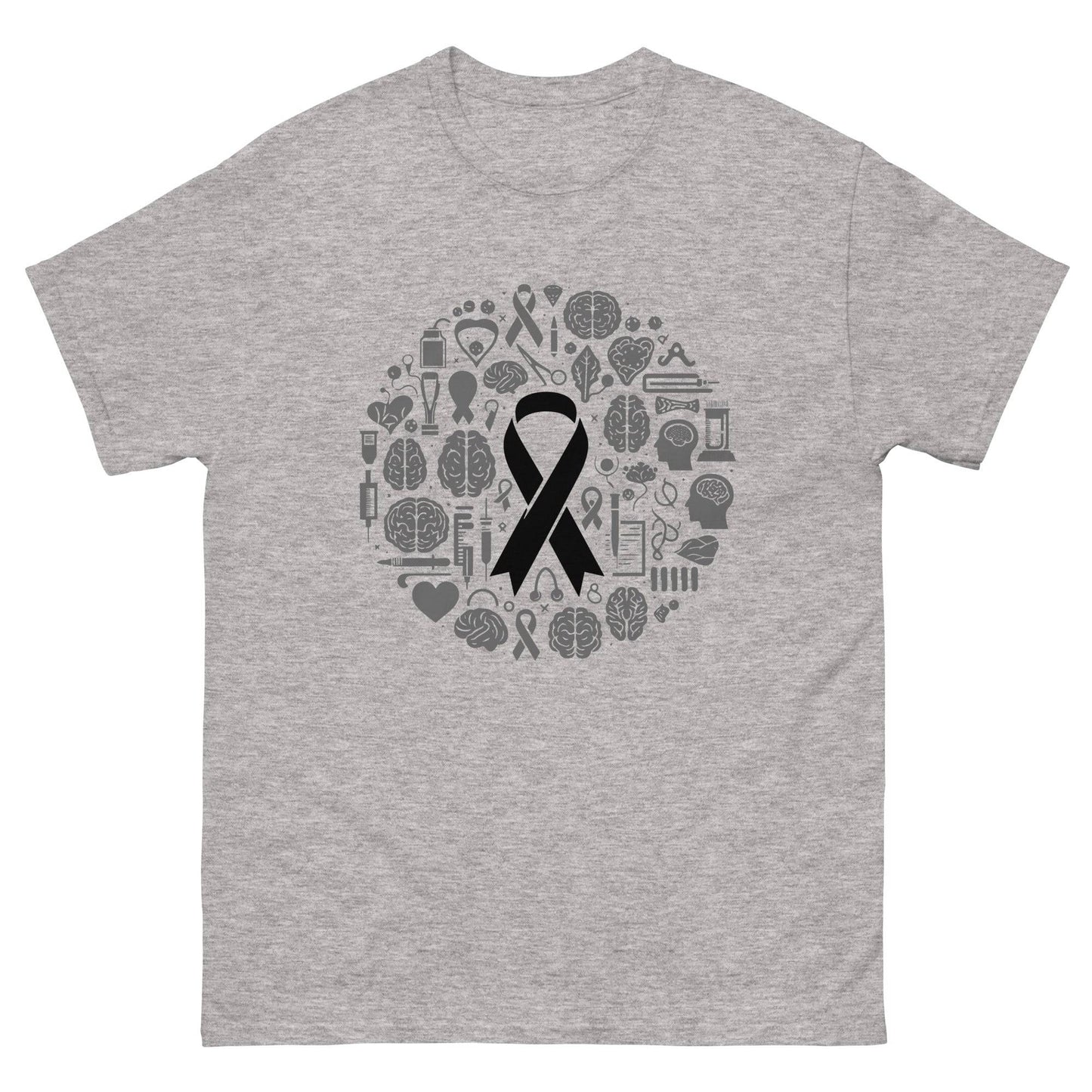 Brain Cancer Ribbon and Brain Tee - JohnVsGBMSport GreyS