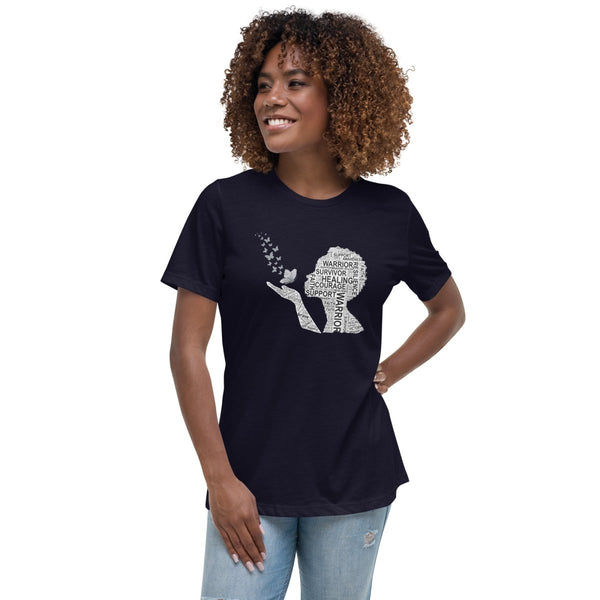 Brain Cancer Women's Butterfly Tee - JohnVsGBMNavyS