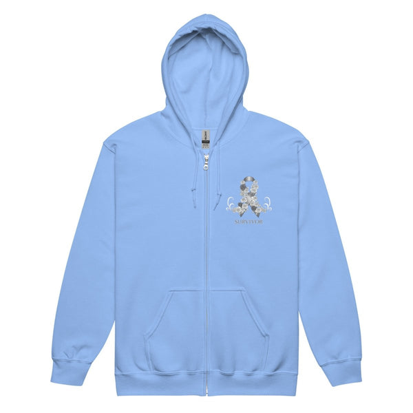 Brain Cancer Zip Up Survivor Hoodie - JohnVsGBMCarolina BlueS