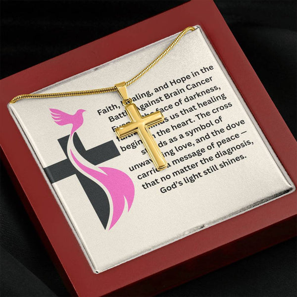 Breast Cancer Dove Cross Necklace - JohnVsGBMStandard Box18K Yellow Gold Finish