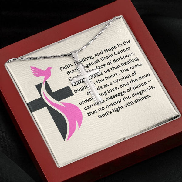Breast Cancer Dove Cross Necklace - JohnVsGBMStandard BoxPolished Stainless Steel