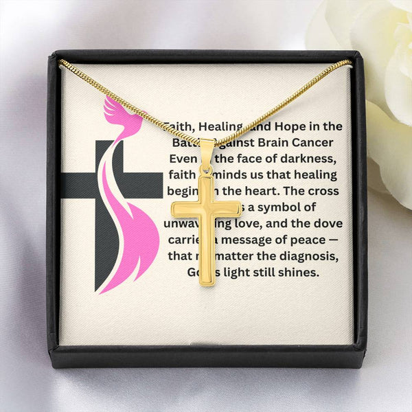 Breast Cancer Dove Cross Necklace - JohnVsGBMStandard Box18K Yellow Gold Finish