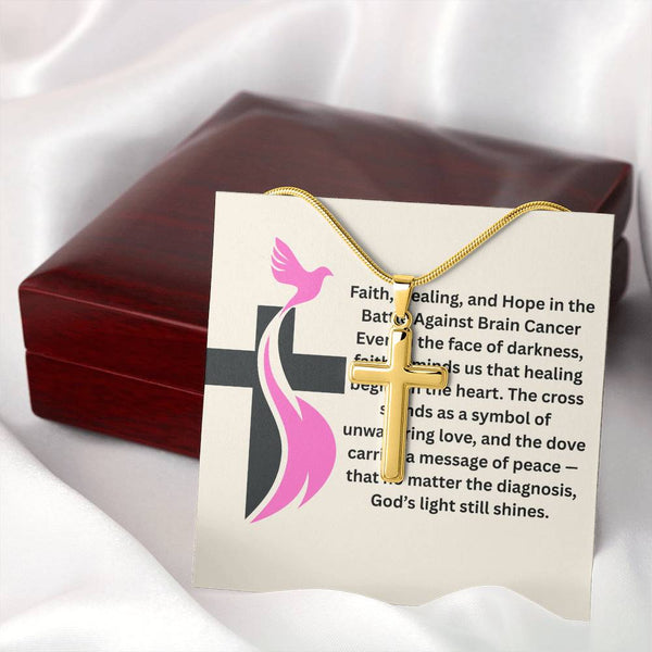 Breast Cancer Dove Cross Necklace - JohnVsGBMLuxury Box18K Yellow Gold Finish