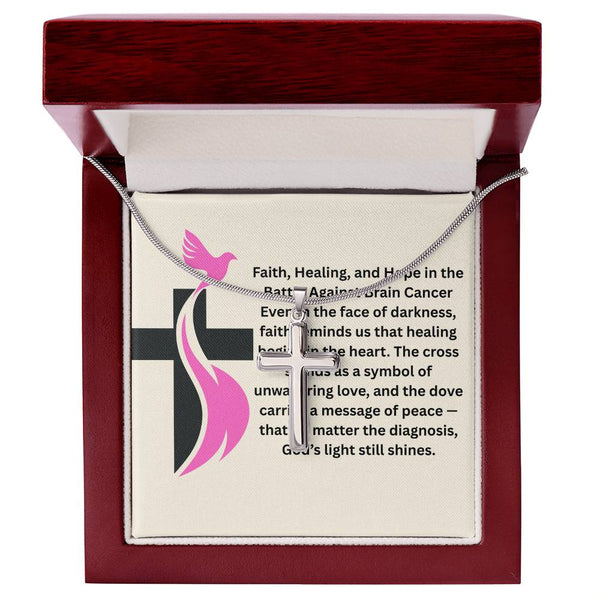 Breast Cancer Dove Cross Necklace - JohnVsGBMStandard BoxPolished Stainless Steel