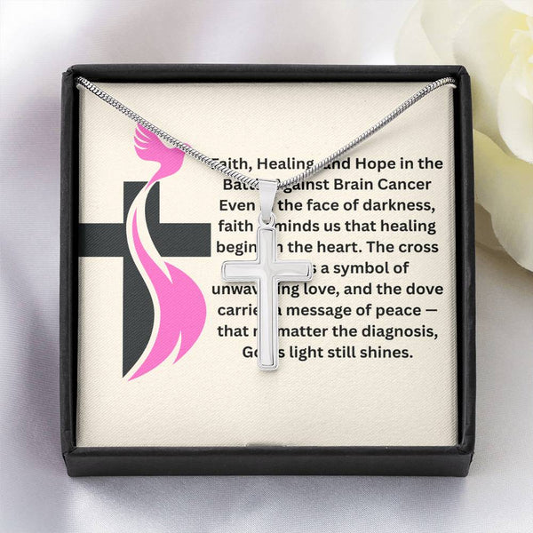 Breast Cancer Dove Cross Necklace - JohnVsGBMStandard BoxPolished Stainless Steel