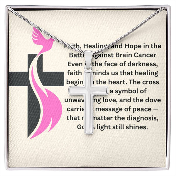 Breast Cancer Dove Cross Necklace - JohnVsGBMLuxury BoxPolished Stainless Steel