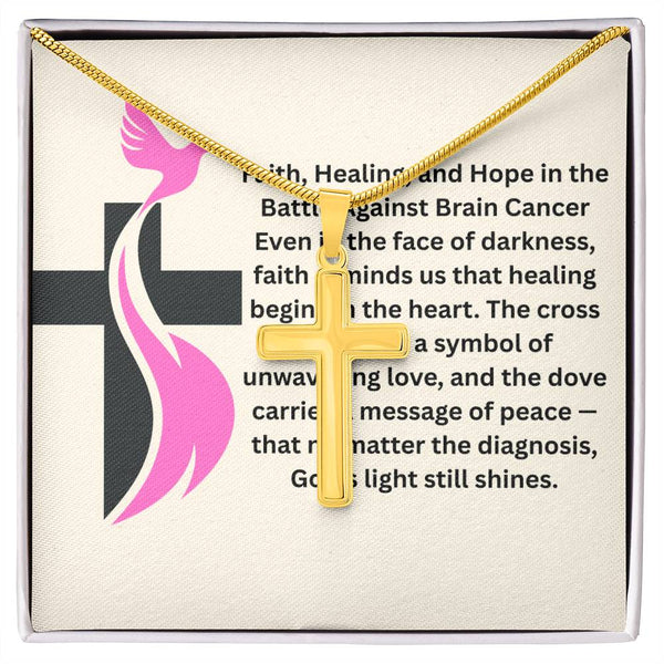 Breast Cancer Dove Cross Necklace - JohnVsGBMLuxury BoxPolished Stainless Steel
