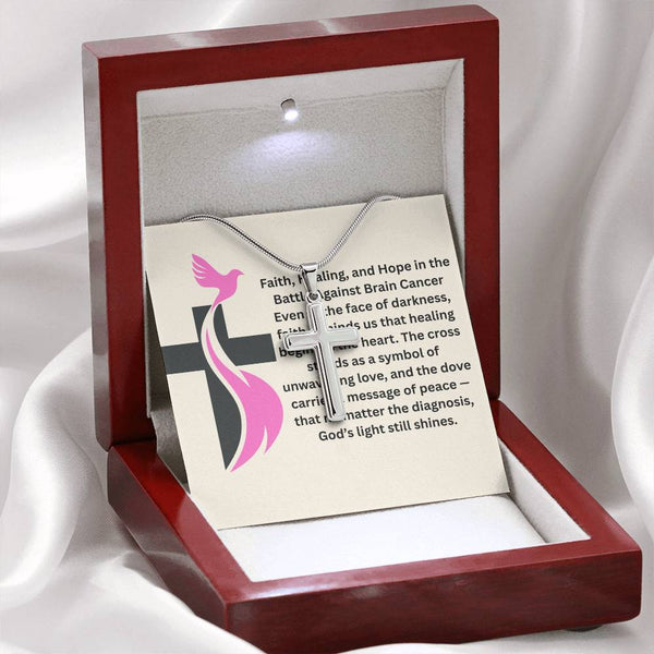 Breast Cancer Dove Cross Necklace - JohnVsGBMStandard BoxPolished Stainless Steel