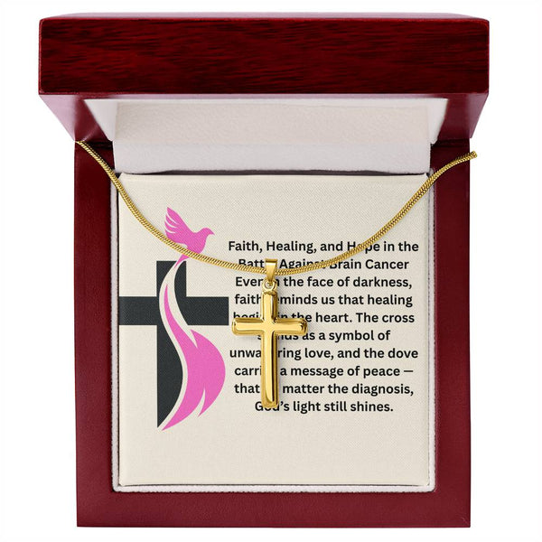 Breast Cancer Dove Cross Necklace - JohnVsGBMStandard Box18K Yellow Gold Finish