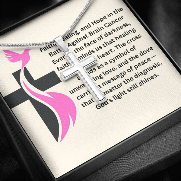 Breast Cancer Dove Cross Necklace - JohnVsGBMLuxury BoxPolished Stainless Steel