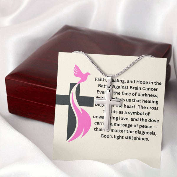 Breast Cancer Dove Cross Necklace - JohnVsGBMLuxury BoxPolished Stainless Steel