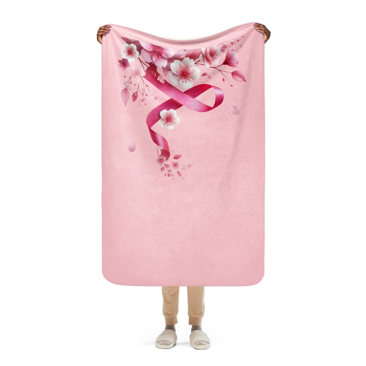 Breast Cancer Flower Sherpa Blanket - JohnVsGBM37″×57″