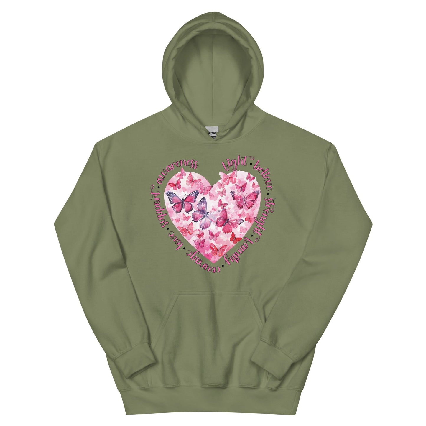 Breast Cancer Heart Hoodie - JohnVsGBMMilitary GreenS