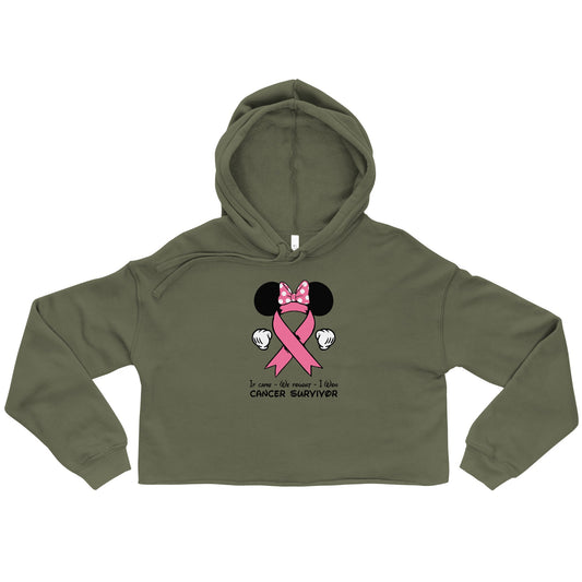 Breast Cancer Mouse Bow Crop Hoodie - JohnVsGBMMilitary GreenS