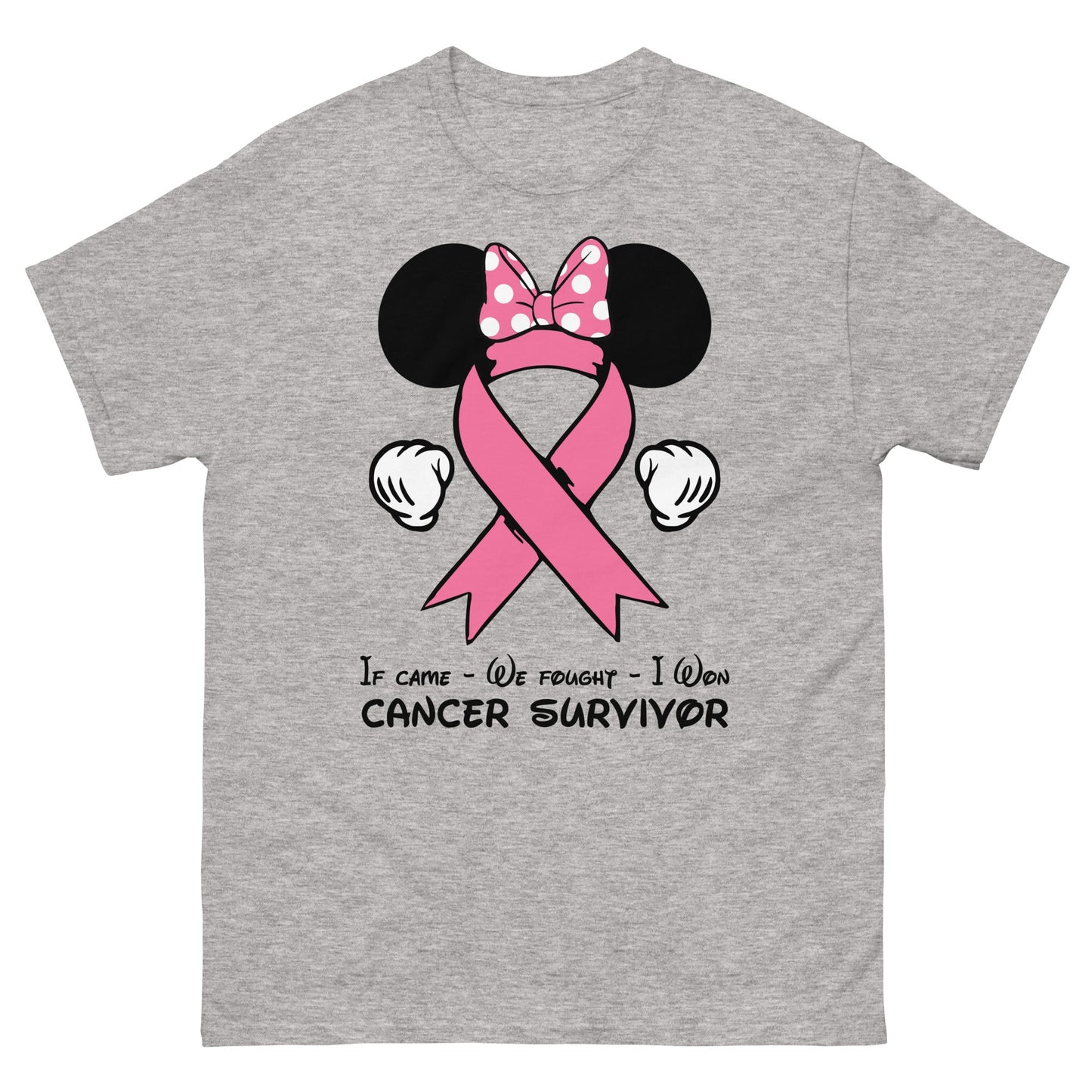 Breast Cancer Mouse Dot Bow Tee - JohnVsGBMSport GreyS