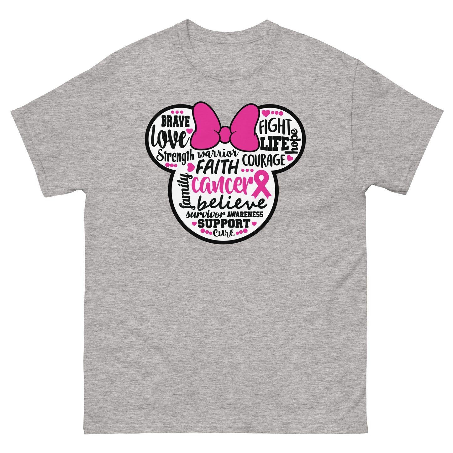 Breast Cancer Mouse Pink Bow Tee - JohnVsGBMSport GreyS