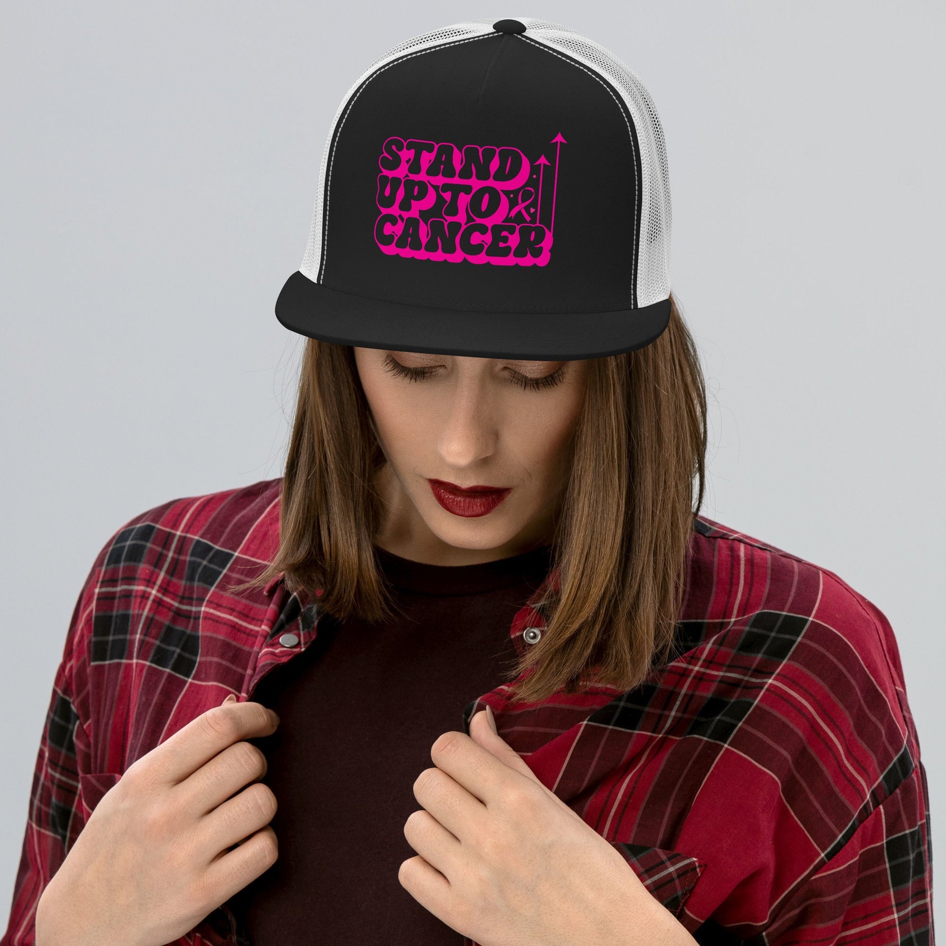 Breast Cancer Stand Up Trucker Cap - JohnVsGBMKelly/ White/ Kelly