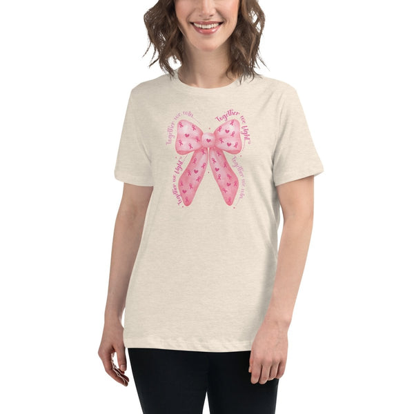 Breast Cancer Women's Bow Tee - JohnVsGBMHeather Prism NaturalS