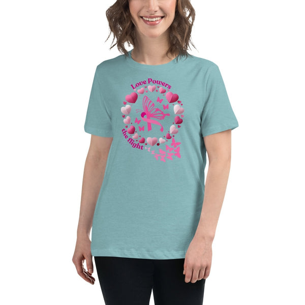 Breast Cancer Women's Butterfly Love Tee - JohnVsGBMHeather Blue LagoonS