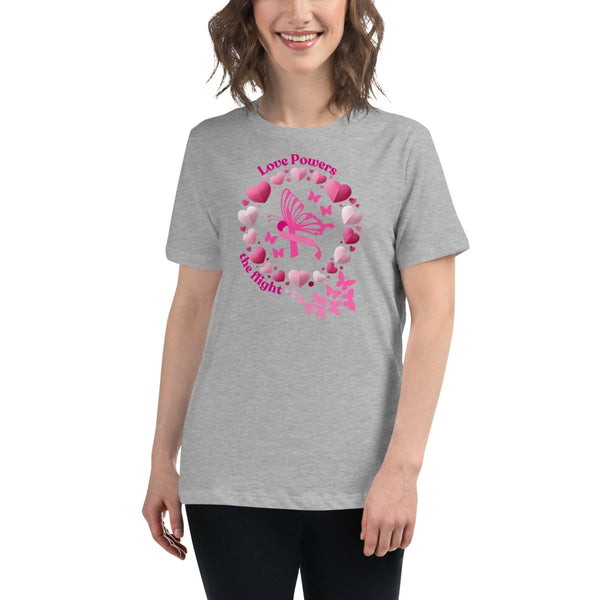 Breast Cancer Women's Butterfly Love Tee - JohnVsGBMAthletic HeatherS