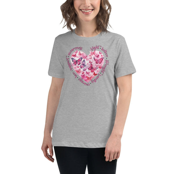 Breast Cancer Women's Heart Tee - JohnVsGBMAthletic HeatherS