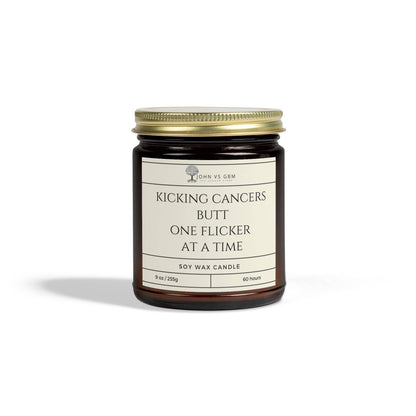 Cancer Awareness Candle - Kicking Cancer's Butt - JohnVsGBM9ozAmberBeachwood