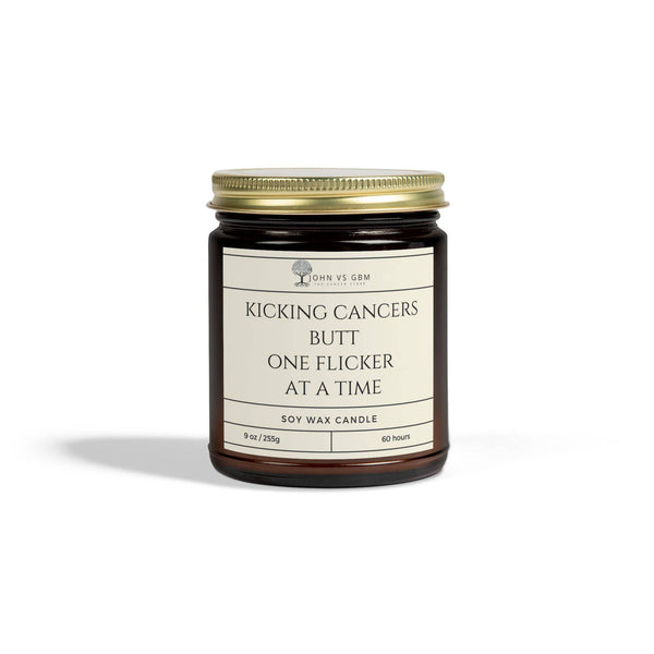 Cancer Awareness Candle - Kicking Cancer's Butt - JohnVsGBM9ozAmberLavender