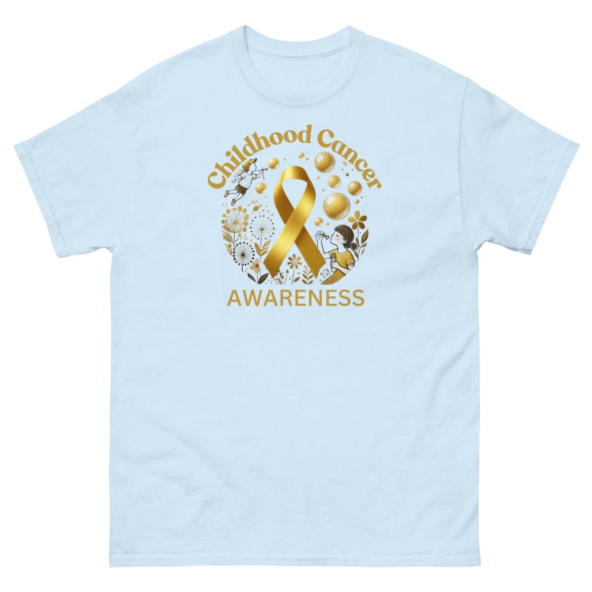 Childhood Cancer Adult Gold/Bubble Tee - JohnVsGBMLight BlueS