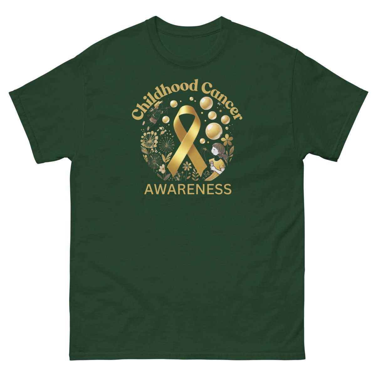 Childhood Cancer Adult Gold/Bubble Tee - JohnVsGBMForest GreenS