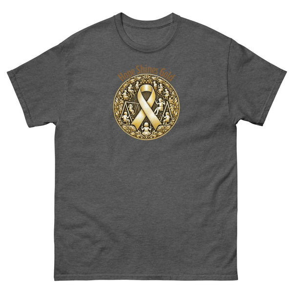 Childhood Cancer Adult Wear Gold Tee - JohnVsGBMDark HeatherS