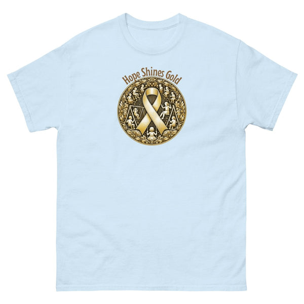 Childhood Cancer Adult Wear Gold Tee - JohnVsGBMLight BlueS