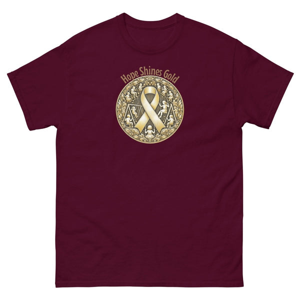 Childhood Cancer Adult Wear Gold Tee - JohnVsGBMMaroonS